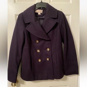 Michael Kors Eggplant Wool Double Breasted Pea Coat